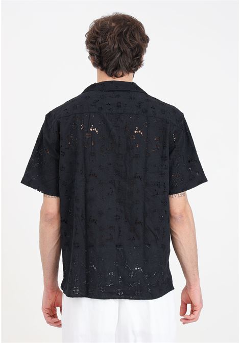 Black men's shirt with perforated floral pattern SELECTED HOMME | 16092789Black